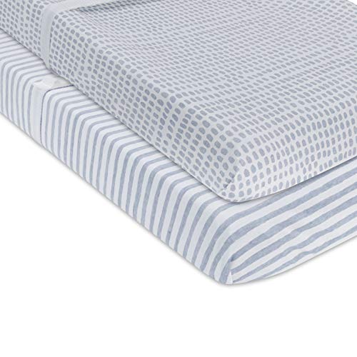 Image of Ely's & Co. Patent Pending Waterproof Changing Pad Cover|Cradle Sheet 2-Pack Set for Baby Boy - 100% Cotton, Jersey Knit Cotton Sheets with Waterproof Lining - Misty Blue, Stripes and Splashes
