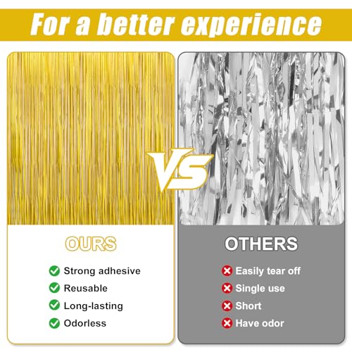 Image of 4 Pack Gold Foil Fringe Curtains Door Streamers Party Decorations 3.3 x 8.2 ft, Gold Tinsel Curtain Fringe Backdrop for Parties, Door Fringe Birthday Streamers, Photo Booth Backdrops, Party Decor