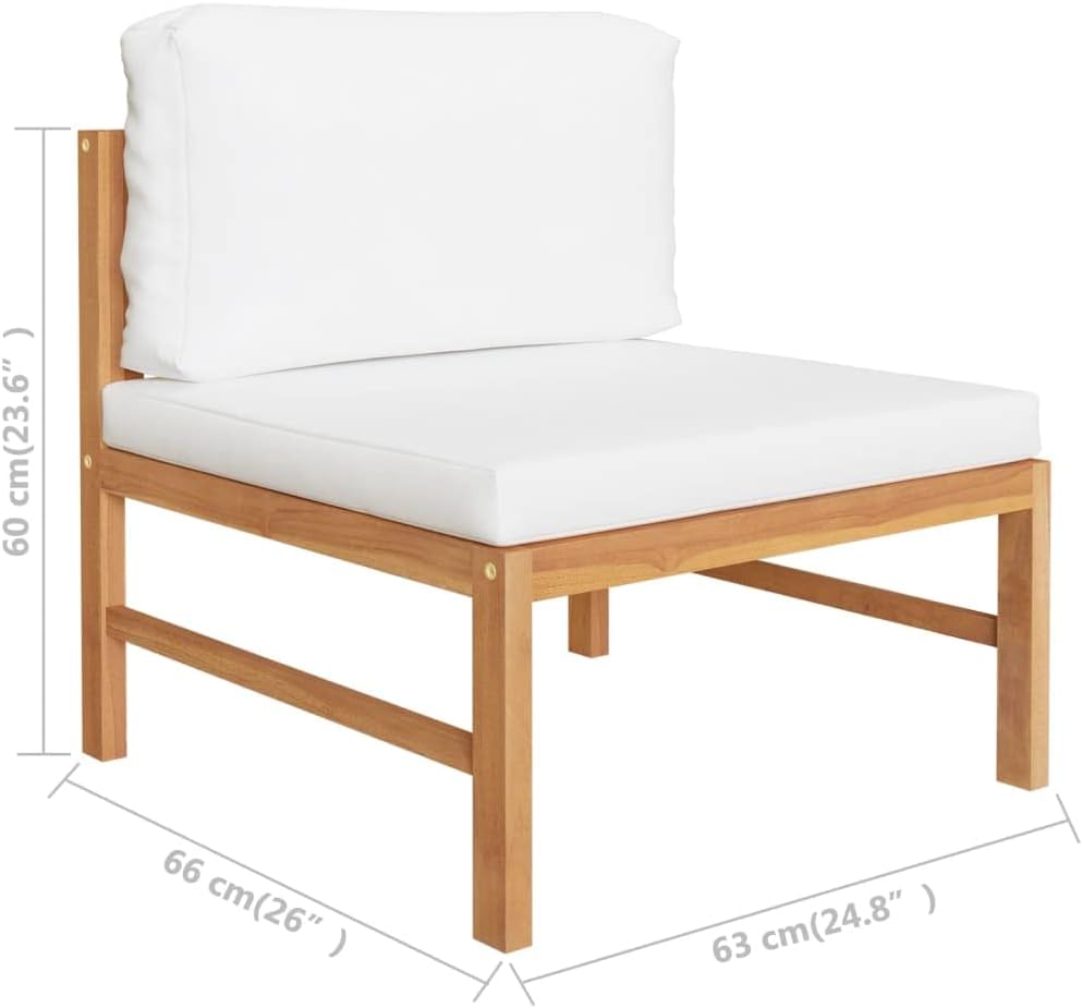 Outdoor Sofa Cream 26" Solid Teak Wood Patio Loveseat with Soft Cushions for Balcony Garden or Porch Seating Compact 2-Person Lounge Set Easy Assembly