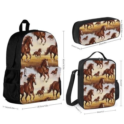 AMRANDOM 3PCS Backpack Lunch Bag Horse Backpack Sets2