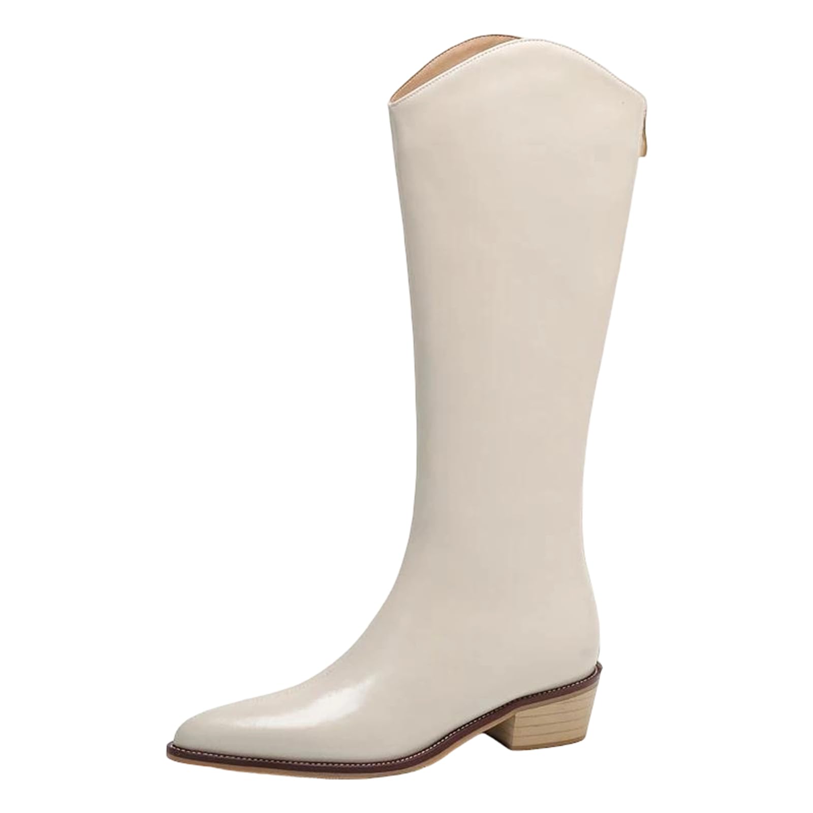 Womens Knee-High Boots Street Style Zipper Closure with Pointed Toe Design and A Medium Chunky Block Heel