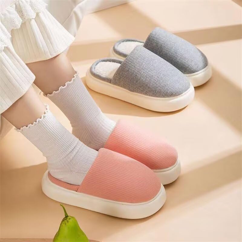 Women‘s Men’s Concise Solid Comfortable Winter Slippers for Indoor Home Bedroom Walking4