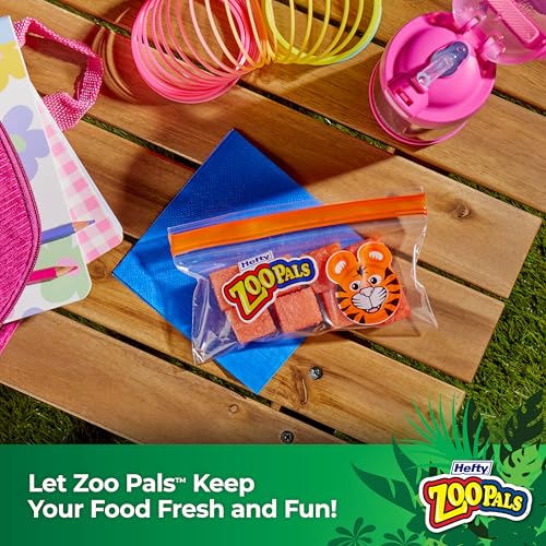 Image of Hefty Zoo Pals Press to Close Snack Bags, 50 Count, Easy Cleanup, For Lunches, Snack Time, Car Trips, and More (Pack of 3)