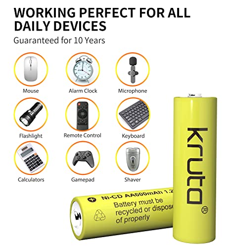 Kruta Rechargeable Aa Batteries Ni-Cd 600Mah 1.2V Rechargable Solar Light Aa Batteries For Outdoor Solar Lamps Garden Lights Remotes Mice (Pack 12) #TOP3