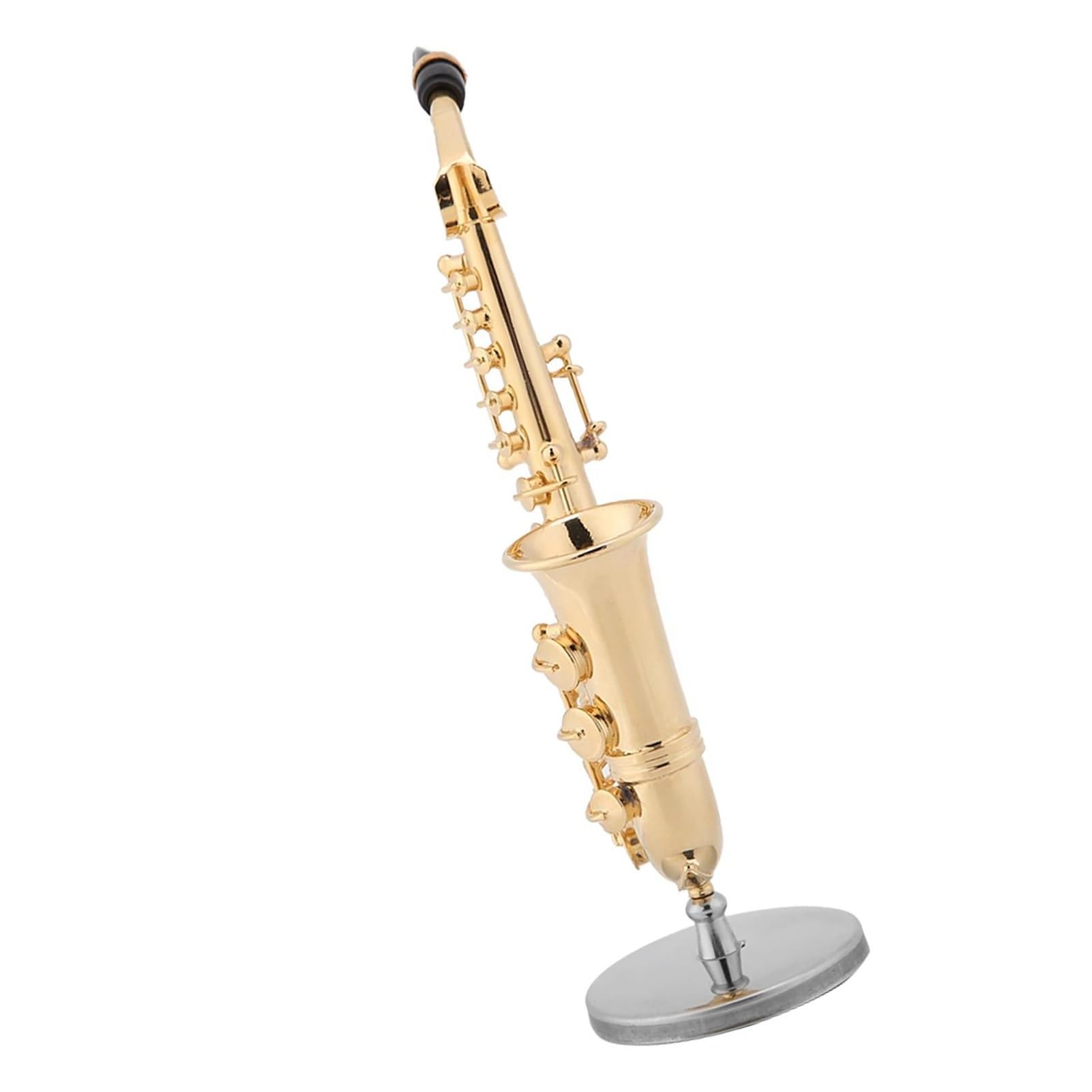 Ozdoby na instrumenty muzyczne Miniaturowy saksofon altowy ze stojakiem i futerałem zdobiony pozłacanym instrumentem muzycznym