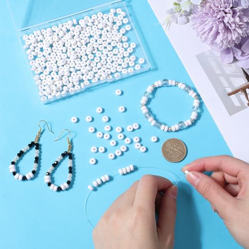 SUNNYCLUE 1 BOX 350PCS 6mm White Polymer Clay Beads Bulk Small Heishi Beads Mini Refill Round Flat Disc Vinyl Spacer Loose Bead for Jewellery Making Diy Bracelets Necklace Chocker Craft Supplies - Image 3
