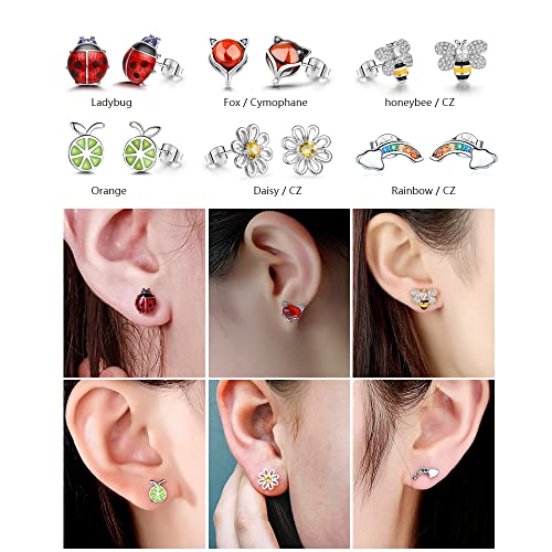 20 Pairs Stainless Steel Opal Cute Stud Earrings Set for Women Animal Rainbow Ladybug Bee Butterfly Grog Cat Snake Fox Dog Spider Delicate Stud Earrings Hypoallergenic Jewelry set3