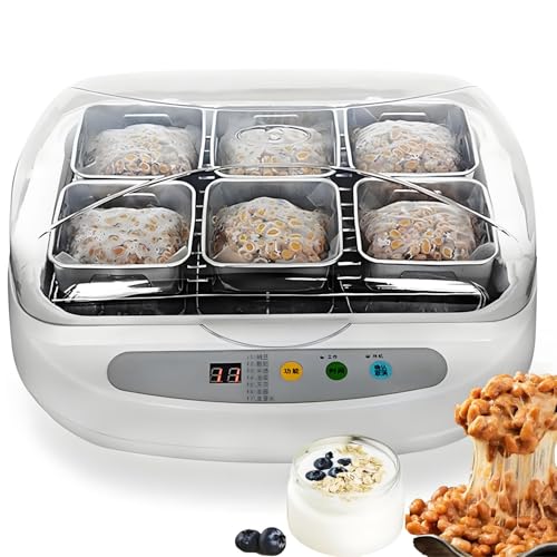 Máquina para hacer natto y yogur de 3,5 litros, máquina de fermentación de natto, con 6 recipientes para yogur y panel de control inteligente, para la elaboración casera de alimentos fermentados.