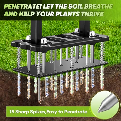 Image of Sakerplus Aerator Lawn Tool, Spike Lawn Aerator with Self-Cleaning Tines