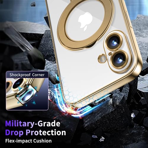 Image of Magnetic for iPhone 16 Plus Case with Invisible Stand[Compatible with MagSafe][Full Camera Lens Protector][Military Drop Protection] Shockproof Not Yellowing Clear Slim Soft for Women Men