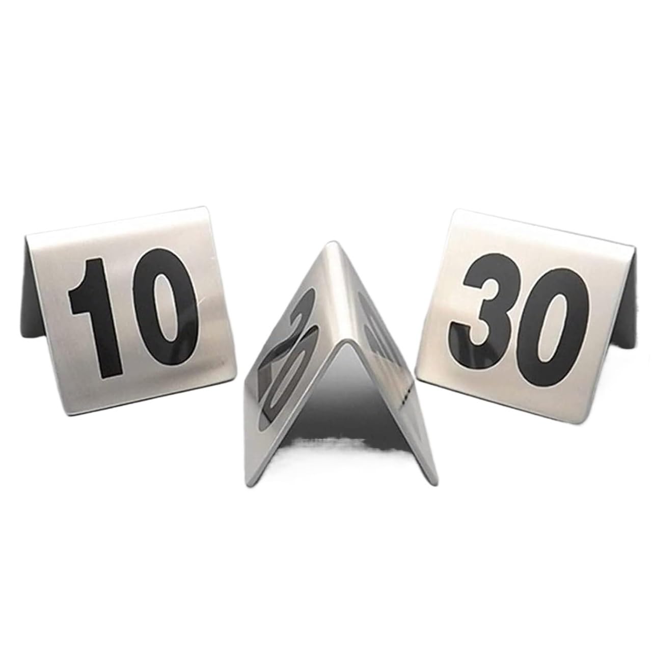 Zestaw numerów stołów ze stali nierdzewnej, Stojaki na numery stołów trójkątnych ze stali nierdzewnej 1-50/100 Dwustronne 5x4x3,5 cm(1100)