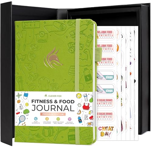 Clever Fox Fitness and Food Journal Premium – Guided Daily Workout, Meal & Weight Loss Tracker for Women & Men – Exercise Diet Planner (Apple Green)