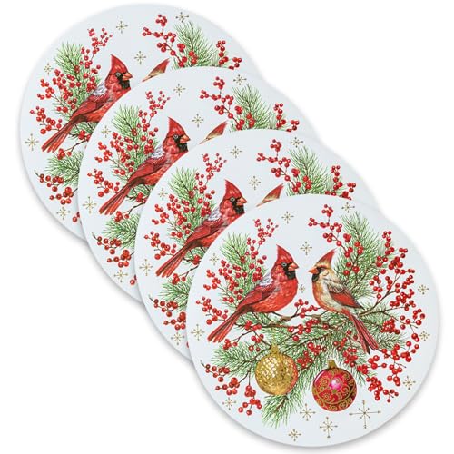 Benson Mills Cork Placemats Set of 4 (Festive Cardinals, 13.75" Round)