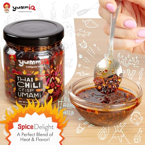Image of Thai Chili Crisp Umami Sauce - Crunchy Spicy Garlic with Fresh Peppers - Vegan, No MSG or Preservatives Bold Flavor - Hot Oil Condiment for Noodles, Rice, Dumplings, Stir-Fry & More - 180g (6.34oz) Jar