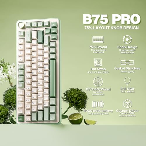 YUNZII B75 PRO Wireless Mechanical Keyboard,75% Layout with Knob,Hot Swap Gasket Structure,Creamy Pre-lubed Switches,RGB - Additional View
