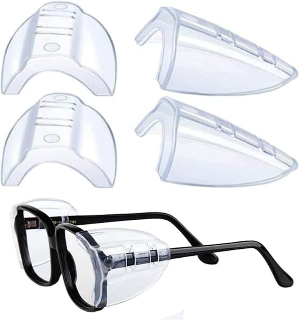 2 Pairs Safety Glasses Side Shields, Eye Protection,Flexible Clear Anti-Slip On Clear Side Shields Fits Small to Medium Eyeglasses