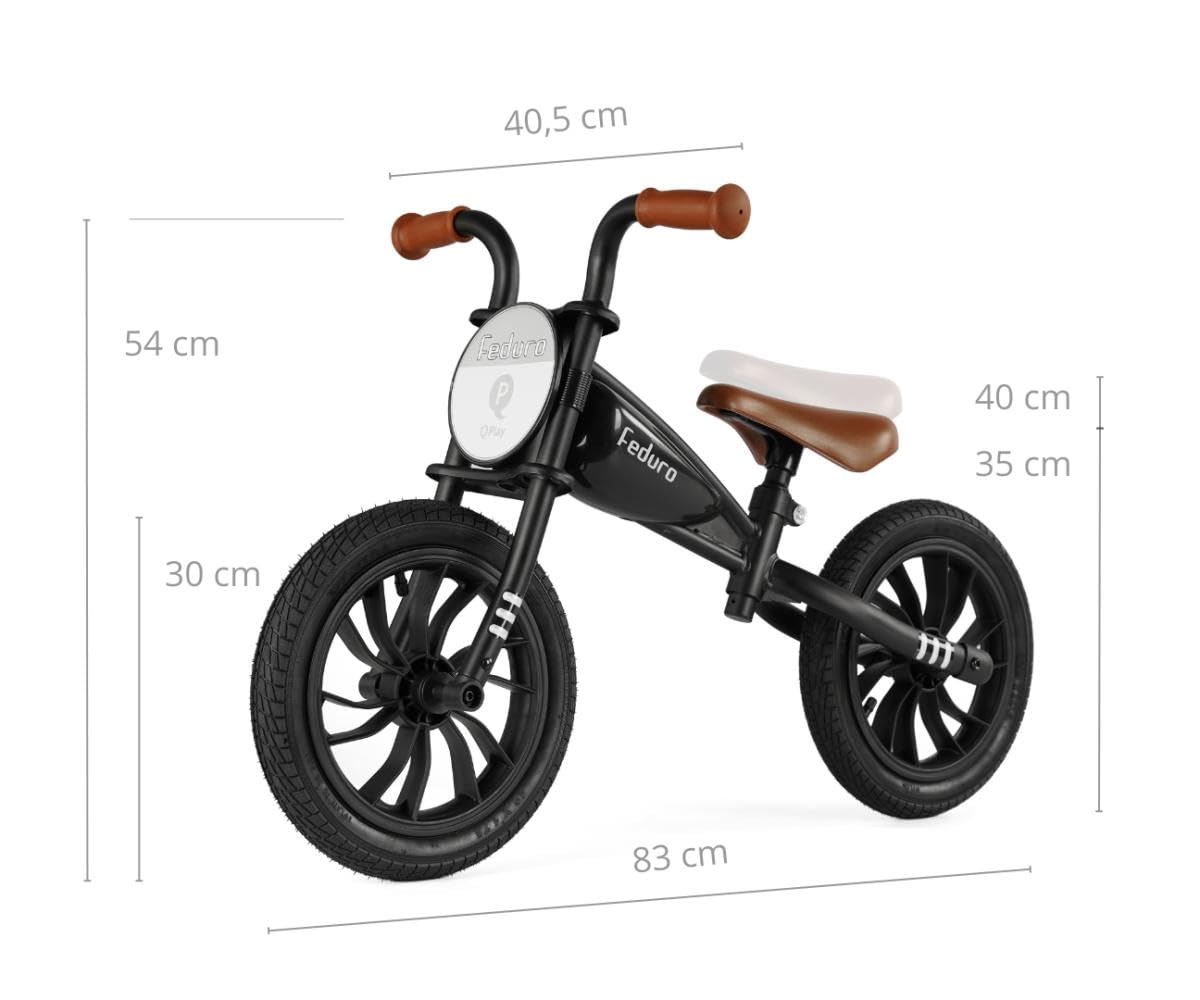QPLAY Balance Bike Feduro Vélo d'équilibre pour enfants de 3 à 6 ans avec selle réglable en hauteur, roues de 12 pouces à chambre à air tout terrain jusqu'à 30 kg