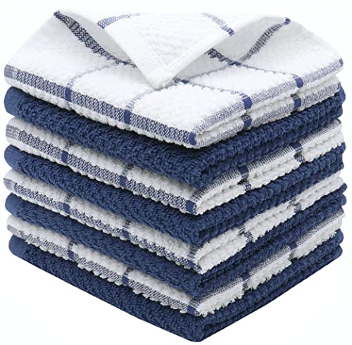 Ppaxl Cotton Grid Dish Cloths, Terry Cleaning Rags, 12 X 12 Inches, Light And Soft, Quick Drying Dish Rags, 8Pc/Set (Blue Multi) #TOP27