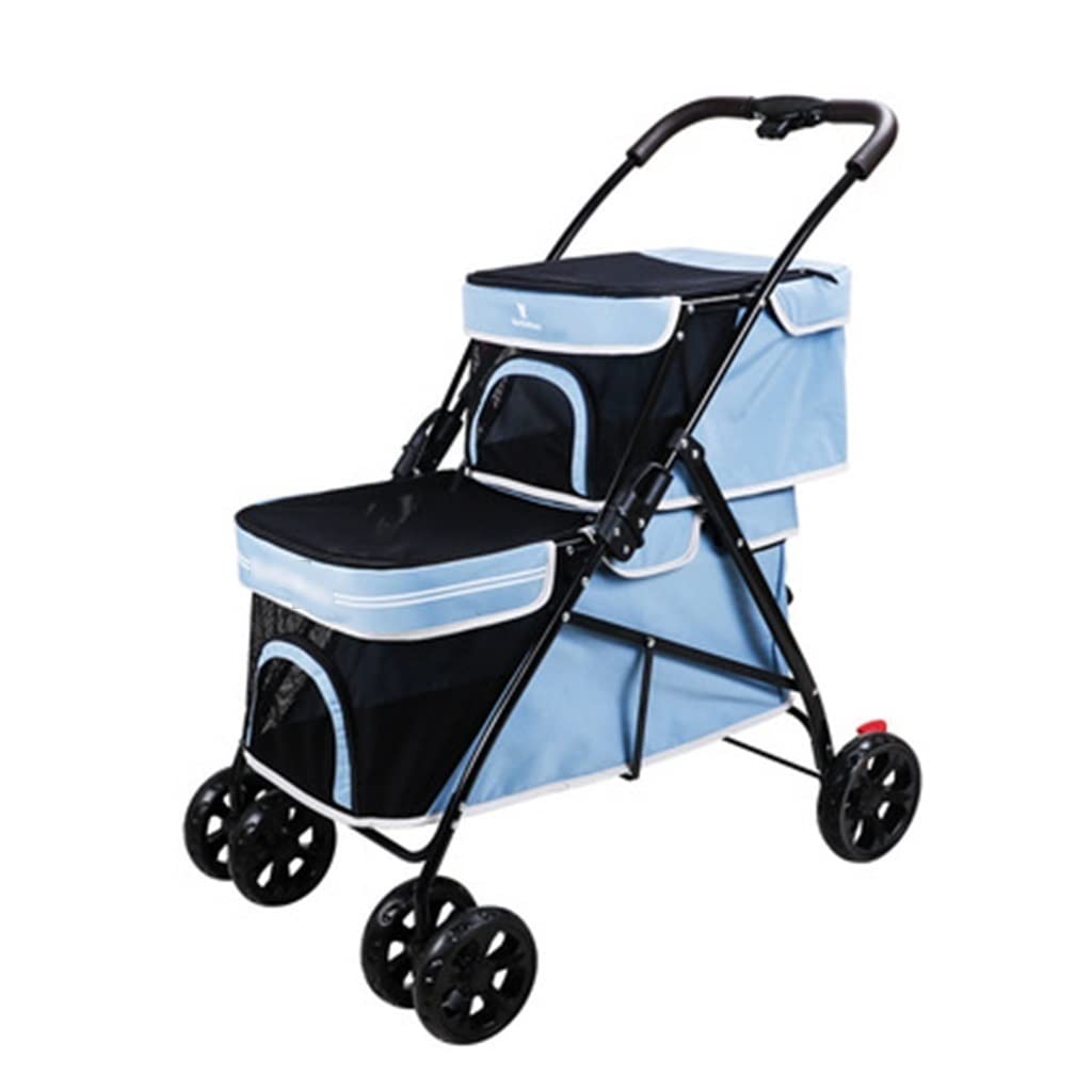 Cochecito para Mascotas De Dos Pisos Cochecito Grande Cochecito para Perros Extendido Cochecito De Paseo Cochecito Plegable (Color : Blue, Size : 83 * 53 * 96cm)