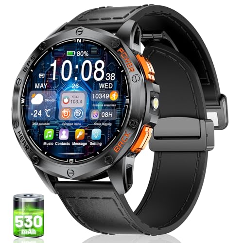 LIGE GPS Smart Watch for Men with 530mAh Battery(Make/Answer Call),1.43 Amoled Always-on Smartwatch with Heart Rate SpO2 Sleep Monitor,IP68 Fitness Tracker with 180 Sports Modes for Android iOS,Black