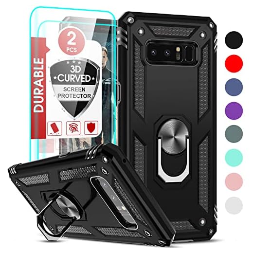 LeYi for Galaxy Note 8 Phone Case with [2 Pack] 3D Screen Protector, Military-Grade Magnetic Ring Holder & Kickstand Cell Android Unlocked Case for Samsung Note 8, Black