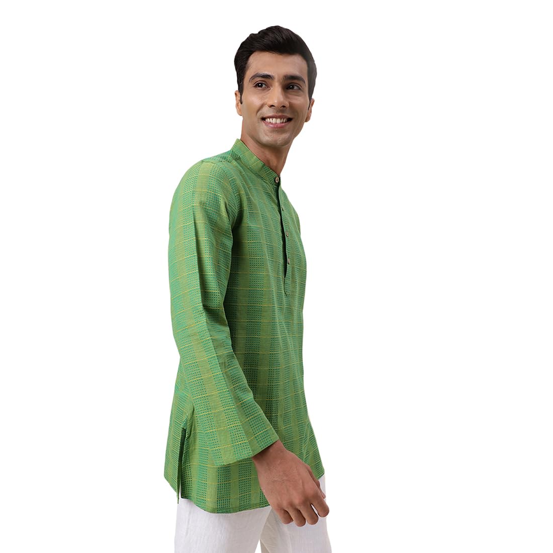 Fabindia Men's Cotton Self-Design Regular Fit Kurta (1032028Green_Green