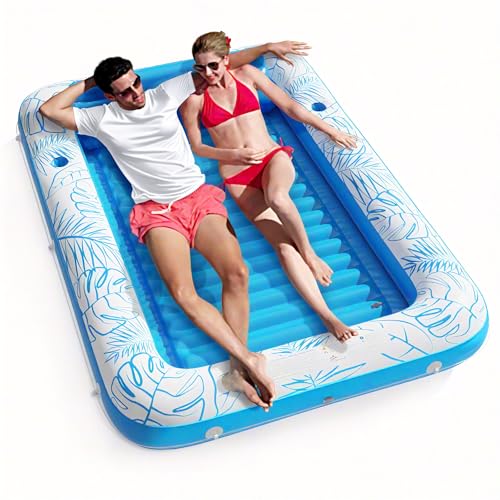 Inflatable Tanning Pool Lounger Float - Jasonwell 4 in 1 Sun Tan Tub Sunbathing Lounge Raft Floatie Toys Water Filled Bed Mat Pad for Kids Adult Blow Up Kiddie Ball Pit Pool (XL) Blue X-Larg
