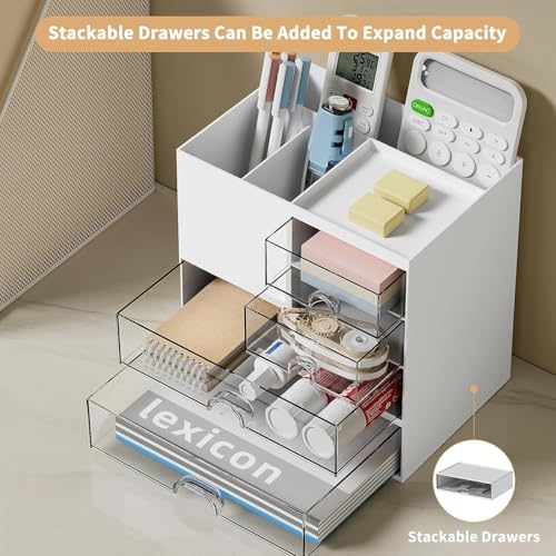 Image of Shuttle Art Desk Organizer with 3 Drawers | 3-Tier Storage Box with 5 Compartments for Stationery, Office Supplies, Study Table & Craft Materials | Pen Pencil Holder for Home & Office (White)