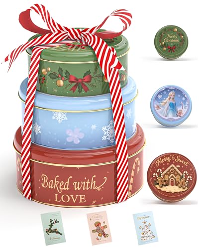 JOYCUBE Christmas Cookie Tins with Lids, Set of...