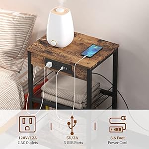 Nightstand with Charging Station End Table with USB Ports and Power Outlets Side Tables Bedroom with Storage Shelves Industrial End Table 3 Tier USB Bedside Tables in Living Room Farmhouse Brown Nightstand with Charging Station End Table with USB Ports and Power Outlets Side Tables Bedroom with Storage Shelves Industrial End Table 3 Tier USB Bedside Tables in Living Room Farmhouse Brown