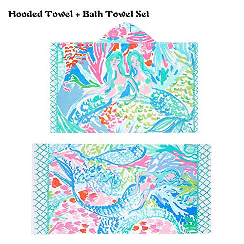 Florica Toalla de Baño con Capucha y Toalla de Playa para Niños Juego de 2 Unidades 100% Algodón para Niños y Adultos