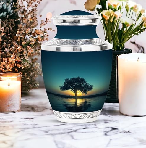 Image of Tree Cremation Urn Customized - Burial Urn for Ashes for Women - Large Decorative Urn - Personalized Urns for Human Ashes Adult Male - Funeral Urns for Ashes - 10 Inch Large with Velvet Bag