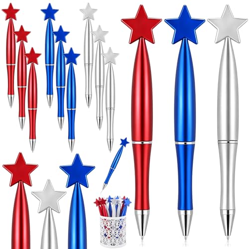 Supervitae 100 Pcs 4th of July Star Pens Bulk, Patriotic Ballpoint Pens for American Celebration, 1mm Black Ink Independence Day Party Favors for Parade, Memorial Day, School Office, Red White Blue