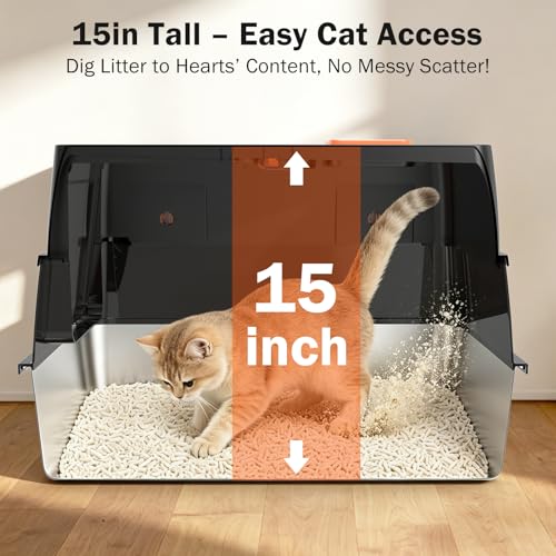 Arenera de acero inoxidable XL con tapa para gatos miniatura 5