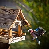 KADAX Vogelhaus zum Aufhängen, Vogelfutterhaus aus Holz, wetterfest Futterhaus für Vögel im Garten & Balkon, Vogelhäuschen, Vogelfutterstation (Hellbraun)