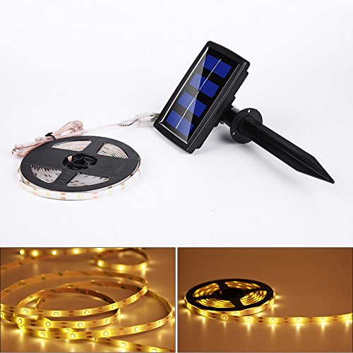 Solarenergie LED Streifen Licht - ELINKUME 5M/16.4ft SMD2835 150LED Wasserdicht Flexibel Im Freien Seil-Licht Dekorative Beleuchtung für Garten, Balkon, Weihnachten, Hochzeit, Partei (Warmweiß)
