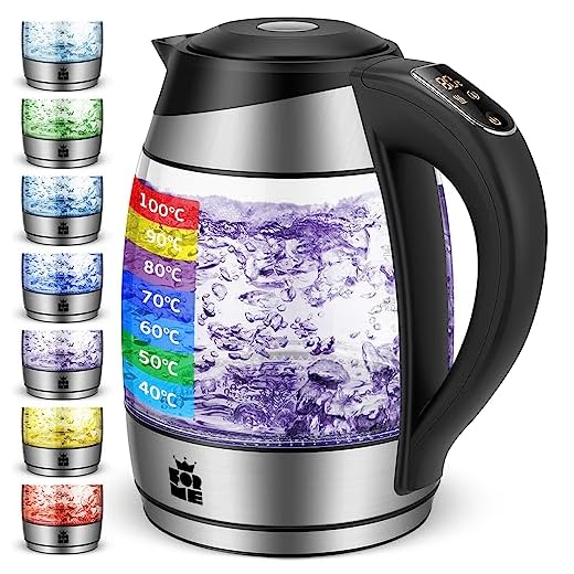 ForMe Hervidor Eléctrico de Vidrio Agua 1,8 I Ajuste Temperatura Regulable 60-100ºC I Cristal Hervidora I LED Iluminación Tetera Eléctrica I Función de Mantenimiento del Calor I Libre de BPA