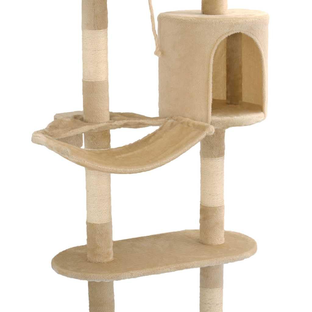 Tiragraffi da parete per gatti con colonne tiragraffi in sisal, 194 cm, beige, albero da arrampicata con grotta, letto, piattaforma e zone di riposo, per soggiorno e uso interno