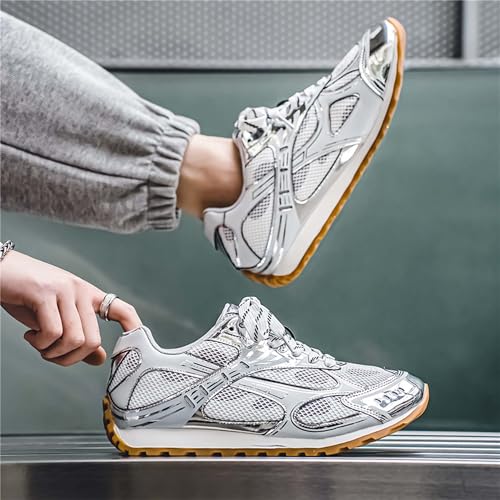 Men's Breathable Running Shoes Anti Slip Fitness Casual Sports Basketball Tennis Fashionable Cross Training Shoes Silver4