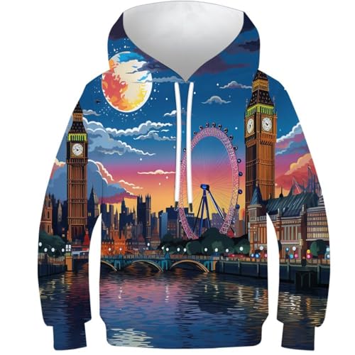 Sweat Londres 3D pour ado et enfant de 10 à 12 ans style crewneck décontracté