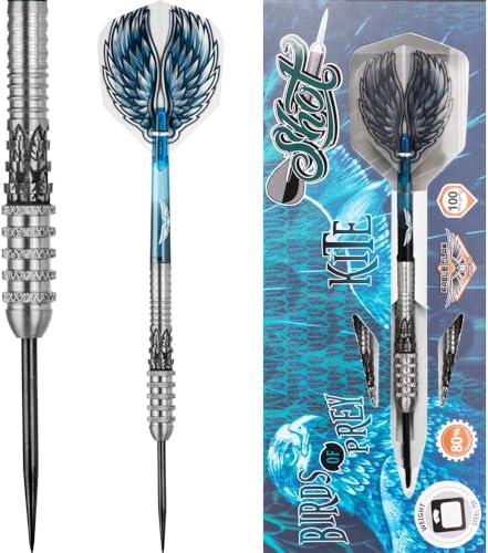 Shot! Darts Birds of Prey Kite Steel Tip Dart Set | 80% Tungsten Barrels | Front Weighted for Precision | Handcrafted Pro Darts with Flights | Metal Tip for Bristle Dartboard | Made in New Zealand