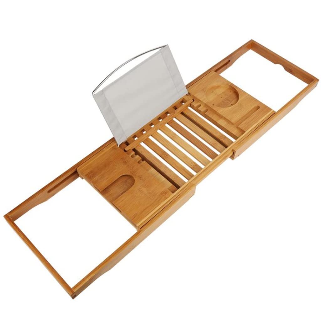 JKJZSALJ Natural Bamboo Bathtub Rack Caddy - Adjustable Storage Tray Holder For Tidy Nizing - Ideal For Relaxing Spa Experience