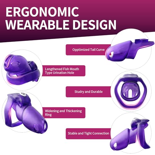 Image of HTV5 Resin Chastity Cage, 5 Wide Comfort Rings Click&Lock Lock for Men, Adult Sex Toy (Purple, Nub)