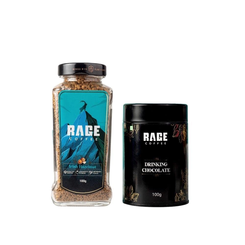 RAGE COFFEE Combo - Instant Coffee And Drinking Chocolate Powder Mix | 100 Gms Each | Irish Hazelnut Flavoured Coffee | Coffee Powder | Made In India, Glass Bottle (B0B5RFQ3TG) Amazon Price History, Amazon Price Tracker