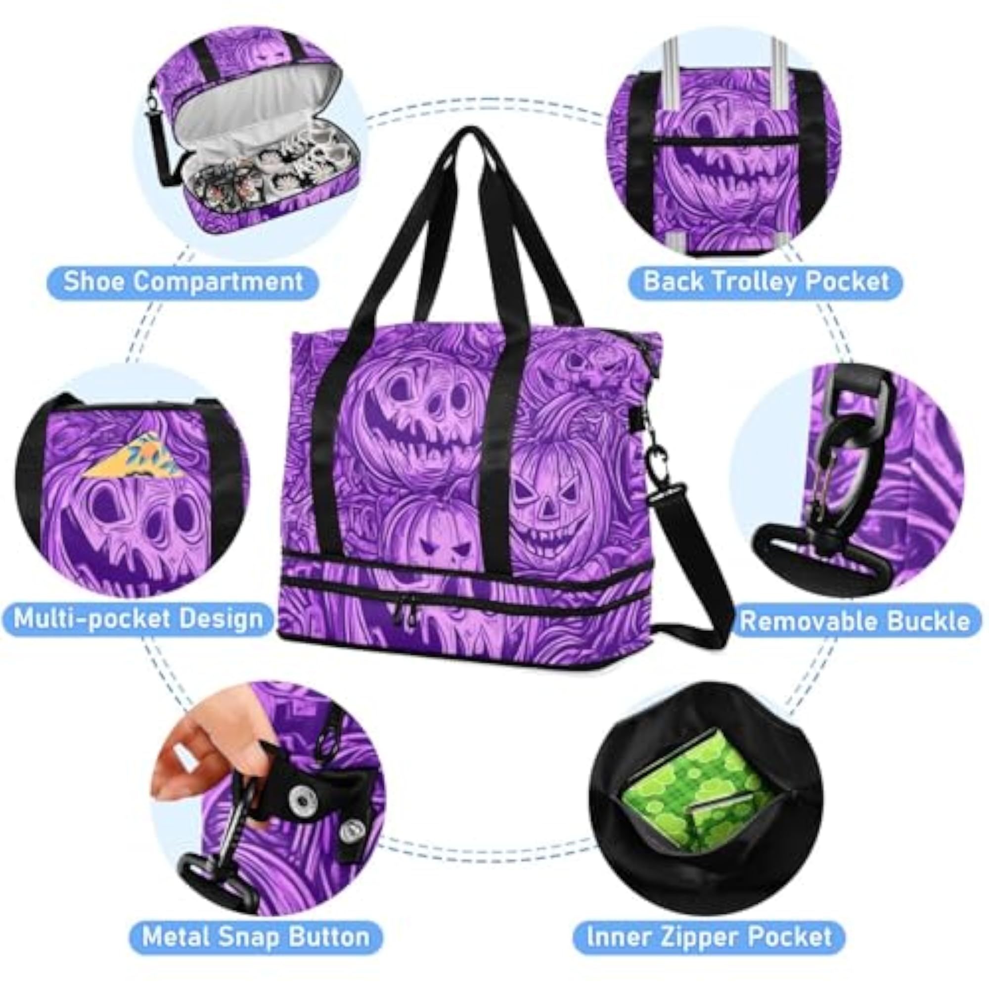Purple Halloween Evil Pumpkin Gym Tote Bag