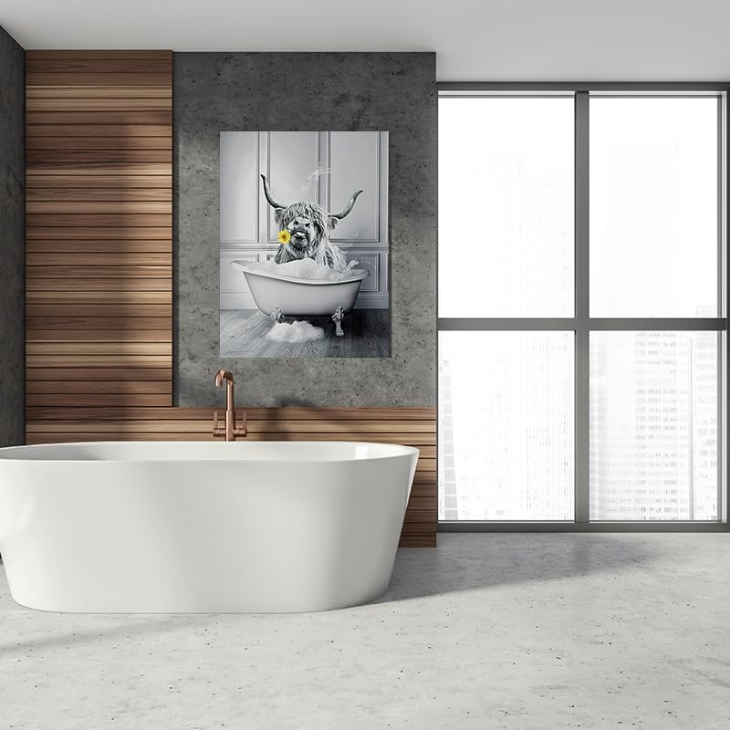WADBTP High Ground Cow Bathroom Decoration Pictures, Modern Black and White Animal Bathroom Wall Decoration Poster - Image 3