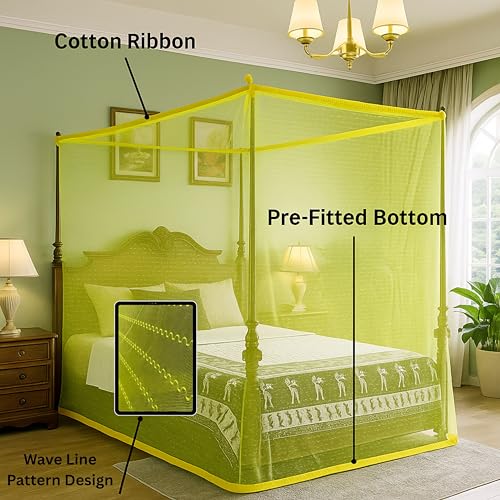 Image of Mosquito Net for King Size Bed & Double Bed, 6x7 ft, Wall /Hook Hanging, Premium Poly-Cotton Blend Fabric Foldable Machhardani (Neon Green - Frame Not Included)