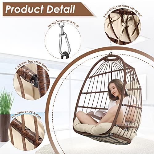 Outplatio OP-YY-0063S Swing Egg Chair Without Stand Foldable Hammock Woven Pe Rattan Hanging Basket Chair thumb #3