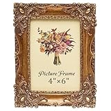 JANDERART Vintage Picture Frame 4x6 Inch, Antique Ornate Photo Frames with Glass Front, Retro Carving, Tabletop & Wall Hanging, Photo Gallery, Gift Ideas, Gold