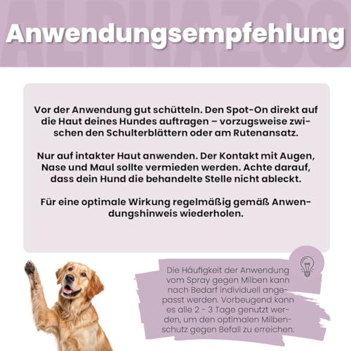 alphazoo MilbHunter Anti-MiLB Spot-On für Hunde – Natürliches Pflege-Spot-On mit Geraniol – Unterstützt Haut & Fell bei Milbenstress – Sanfte Anwendung für Hunde Aller Größen